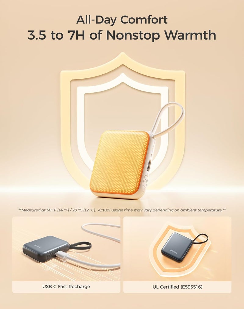 OCOOPA Hand Warmers Rechargeable, Smart Temp Control 7H*2 Long Safe Heat, Ultra Slim, Pocket-Size Design That Fits Gloves, Gifts for Women, Outdoor, Office, Commute (UT5 Nano) - Image 5